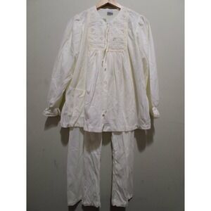 Vintage Carole Womens Cream Lace & Embroidered Trim Pajama Set Top Pants Size 34